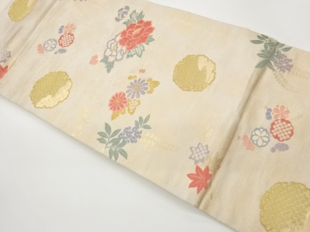 JAPANESE NAGOYA OBI / WOVEN SNOWFLAKE & FLOWER